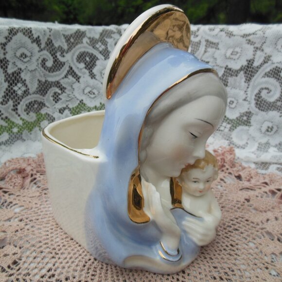 planter ceramic Madonna Mother Mary and Baby Jesus Made in Japan circa 1950s-60s - Picture 2 of 12
